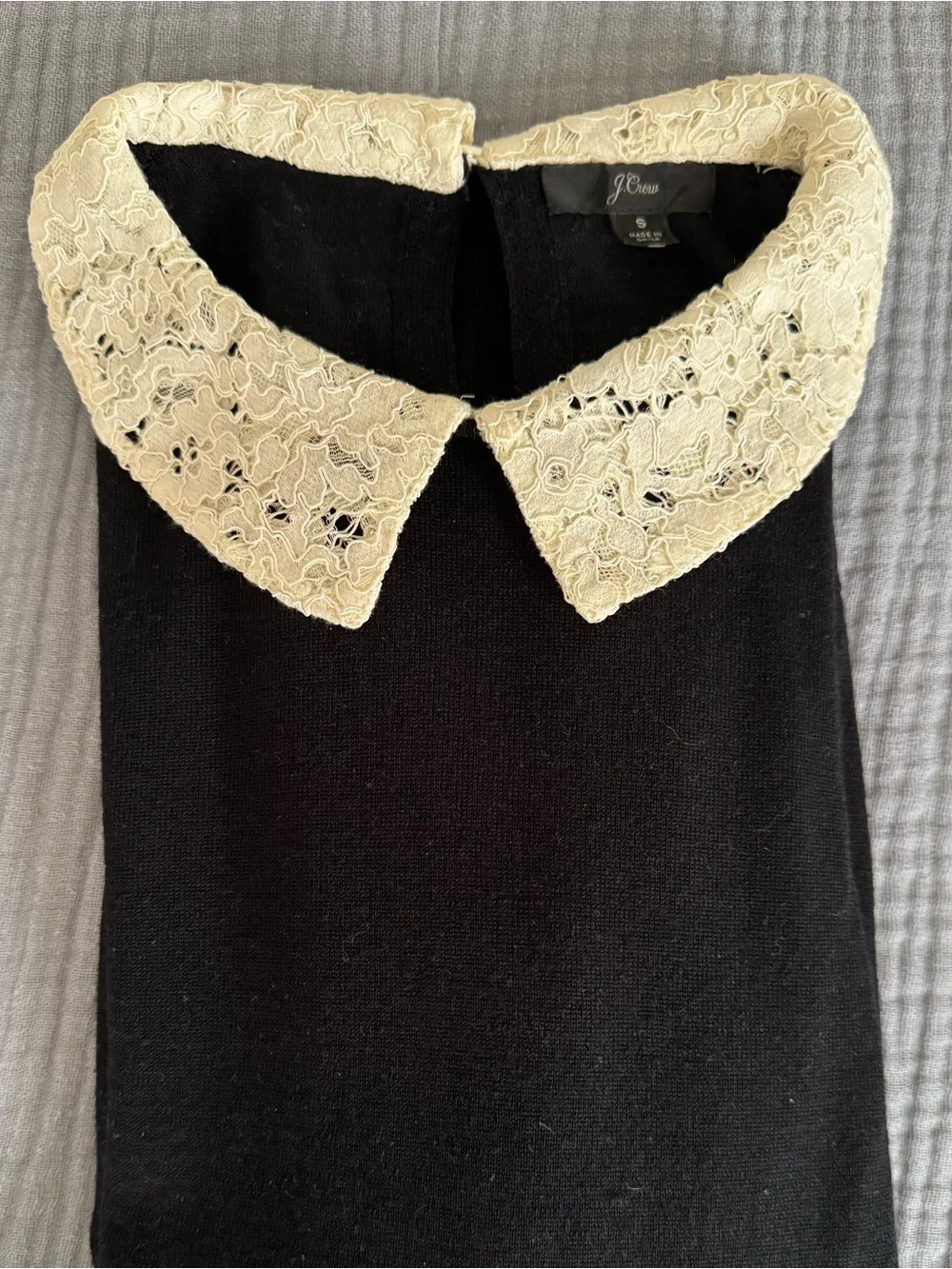 J.Crew Black Sweater Ivory Lace Peter Pan Collar Size S
